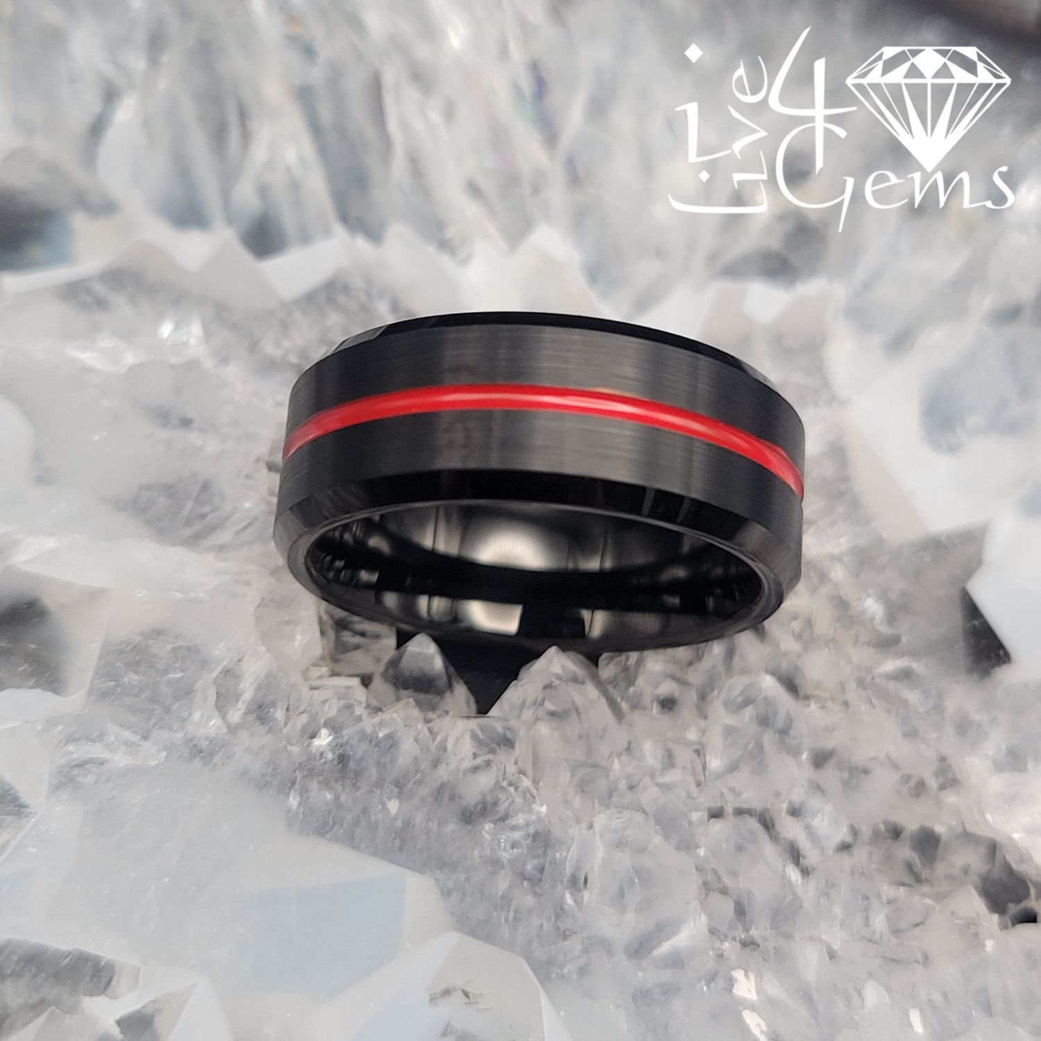 Tungsten Carbide 8mm Black Band w Red Line