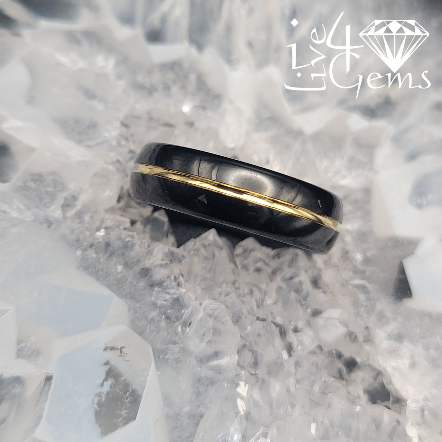Tungsten Carbide 6mm Black Band Gold Line