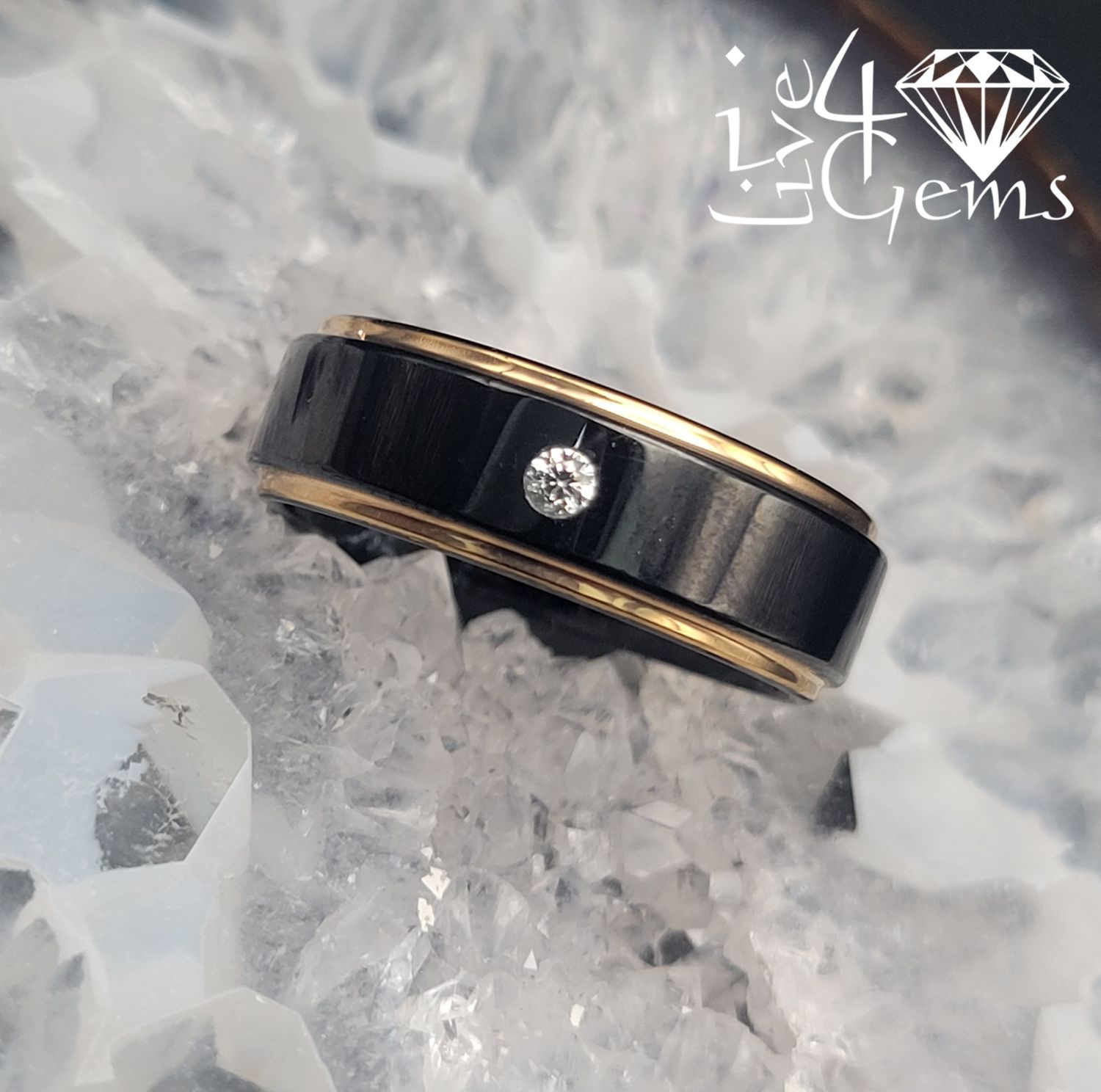 Tungsten Carbide Black Cz Band Rose Gold Edge