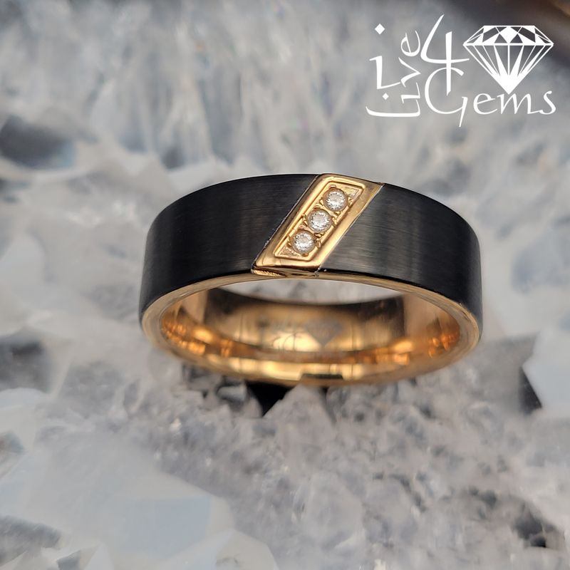 Tungsten Carbide Black Cz Band Rose Gold Inlay