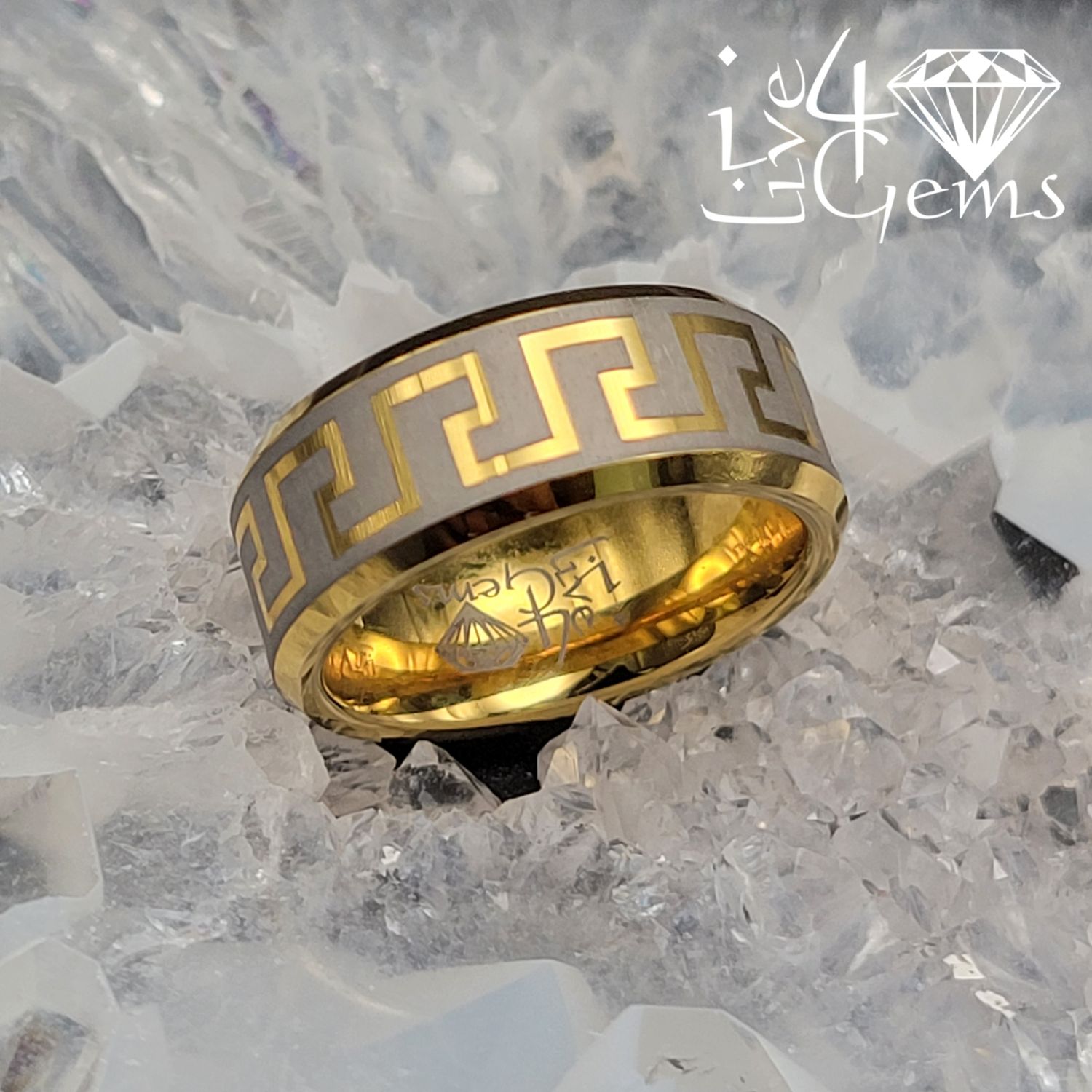 Tungsten Carbide Gold Pattern Matte Silver Band