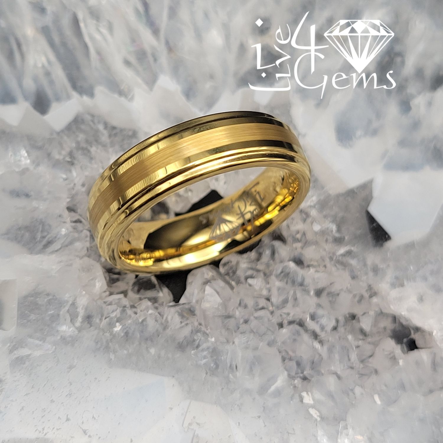 Tungsten Carbide Gold w Matte Gold Lines Band