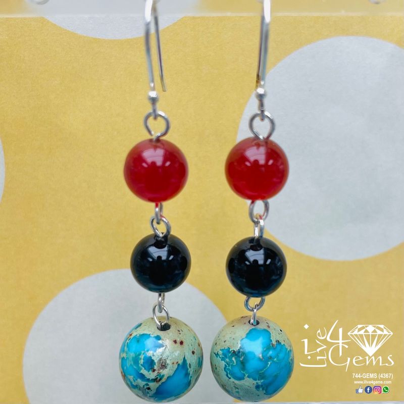 Carnelian Onyx Imperial Jasper Round Bead Gemstone Earring