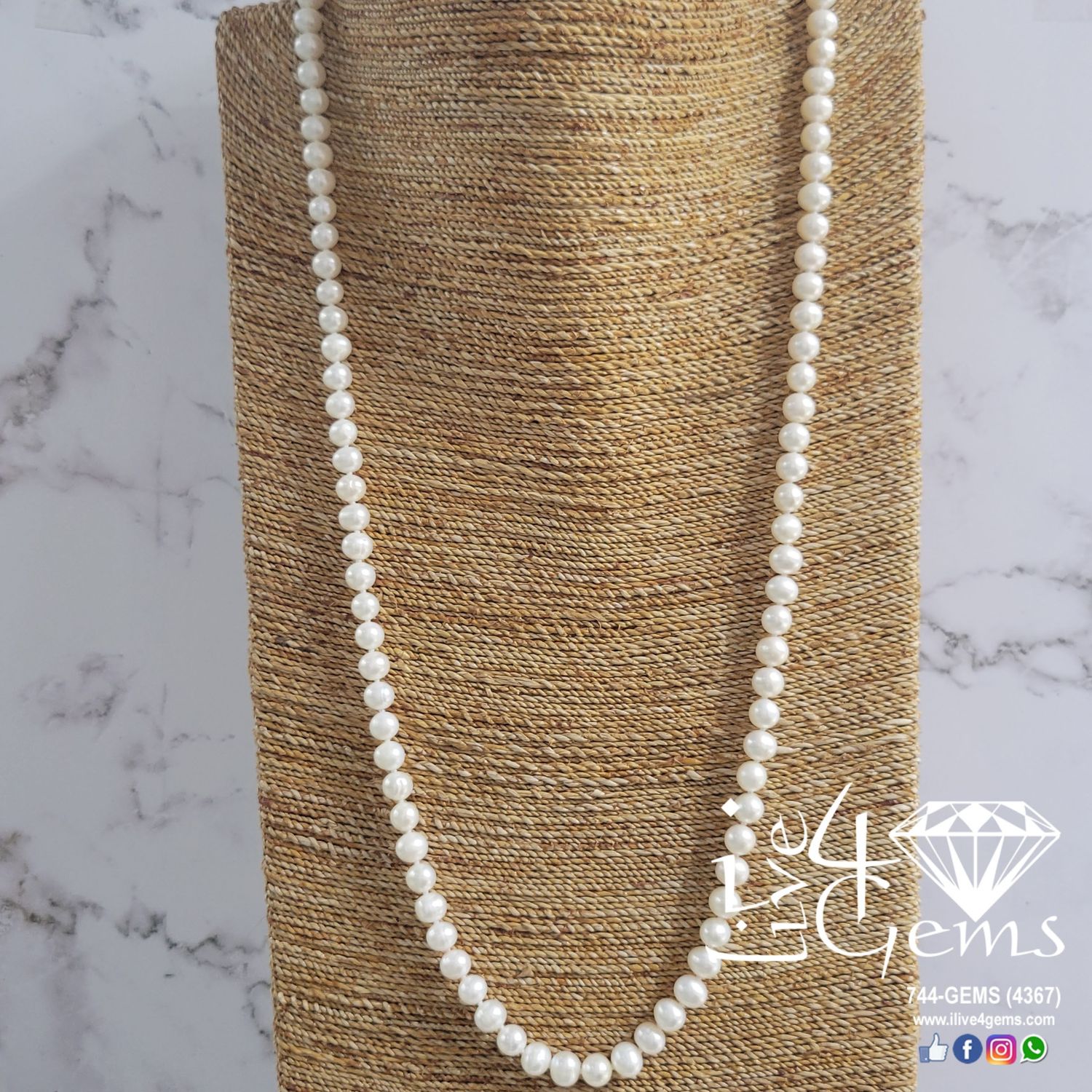 36&quot; Heart Toggle White Pearl Necklace 7mm