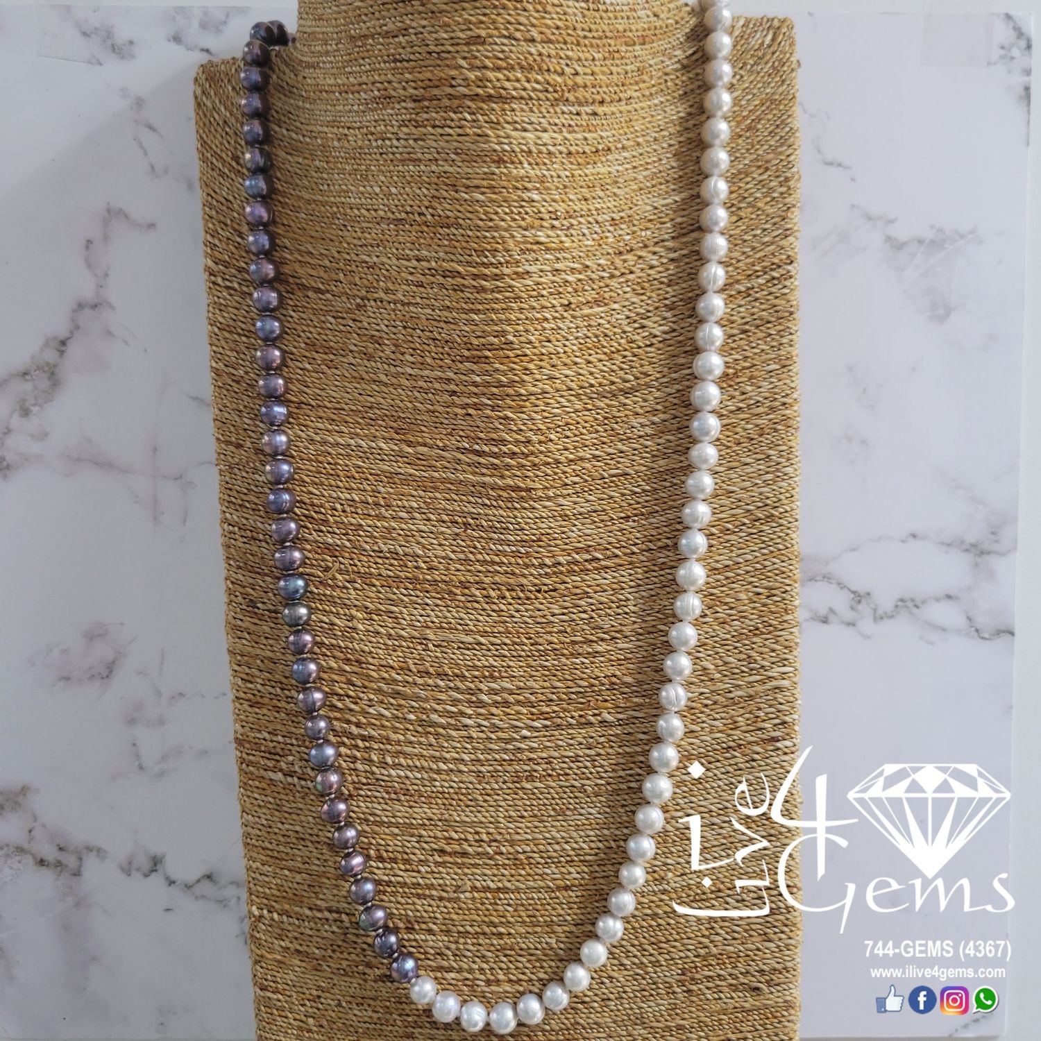 8mm Gray and Peacock Pearl Necklace