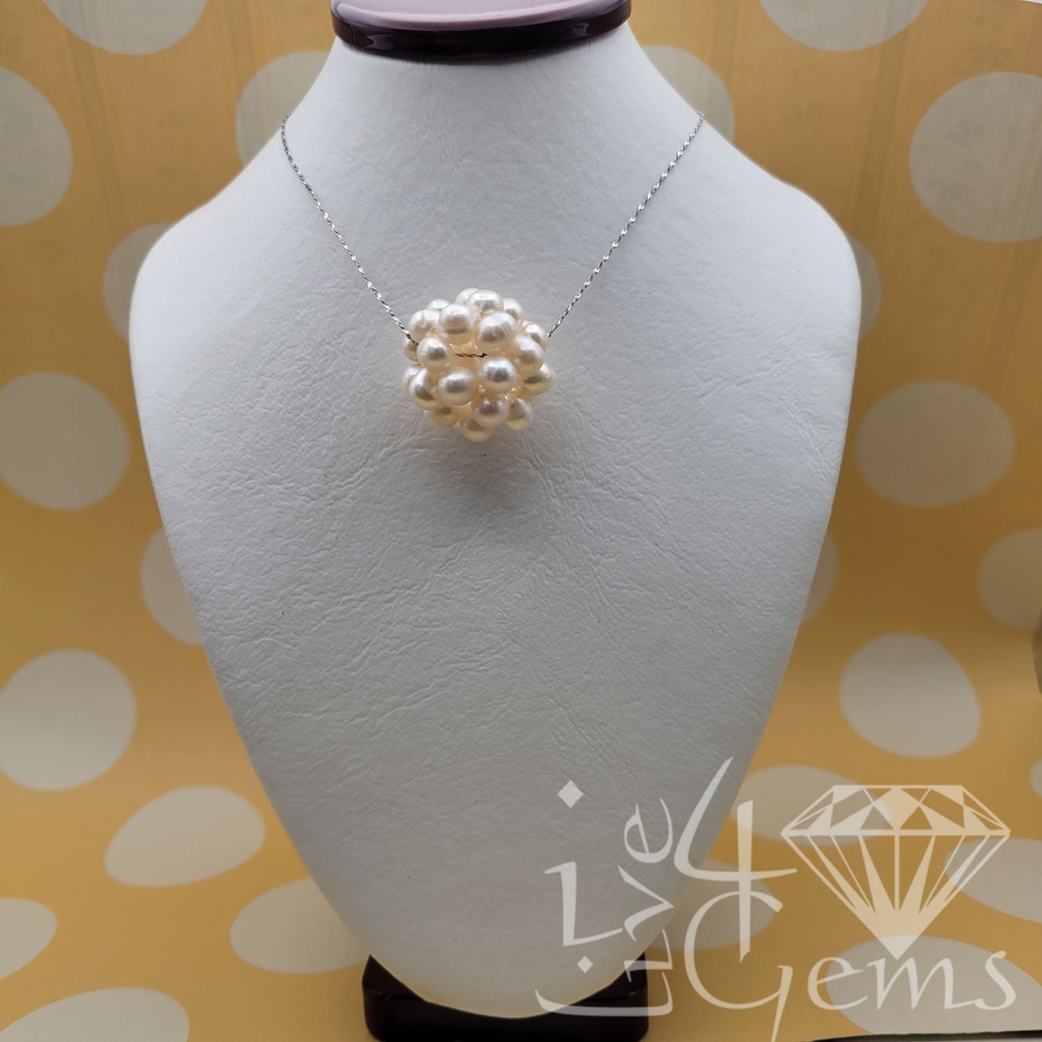 Silver Pearl Cluster Necklace, Color: White