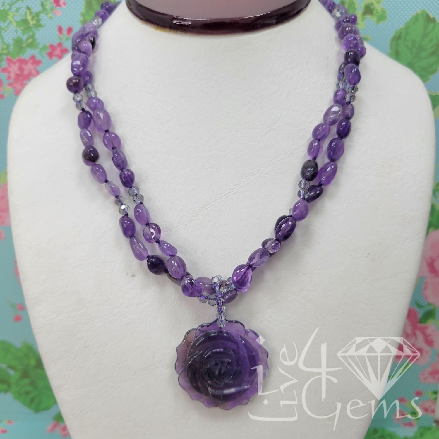 19&quot; Double Strand Amethyst Rose Pendant Necklace