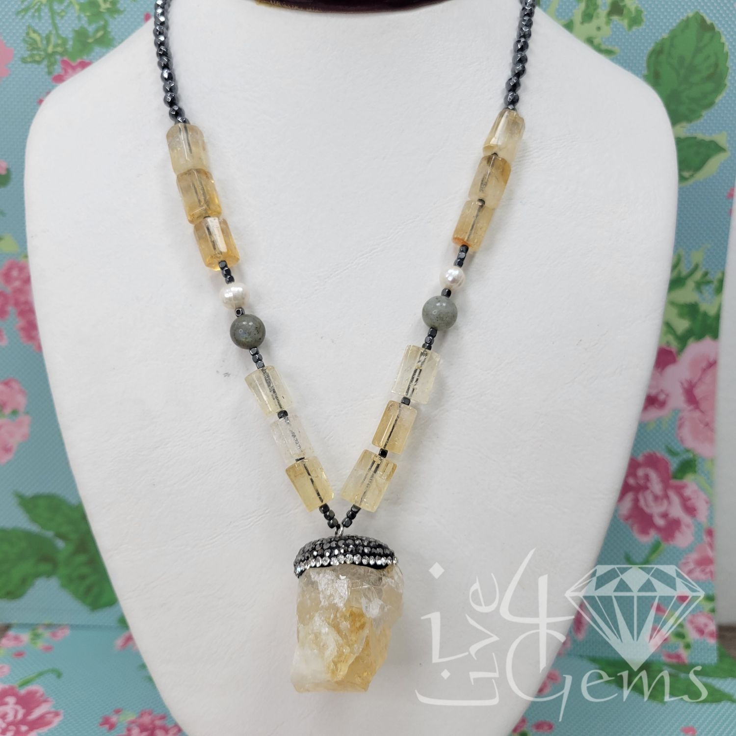 18&quot; Double Strand Citrine Necklace Free-Form Pendant