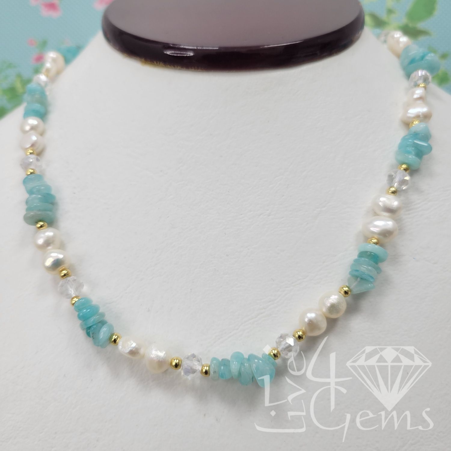 16.5&quot; Russian Amazonite and Freshwater Cultured Pearl Necklace