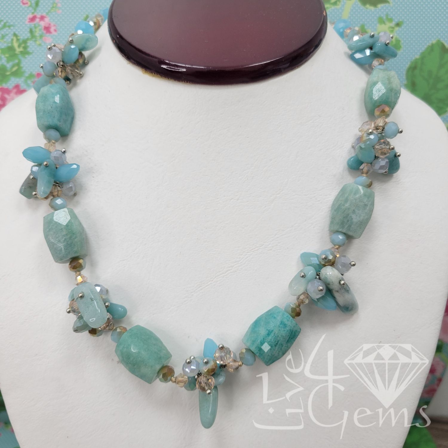 19&quot; Peruvian Amazonite w Crystal Statement Necklace