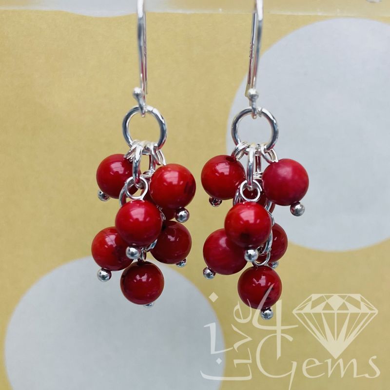 Red Coral Cluster Gemstone Earrings
