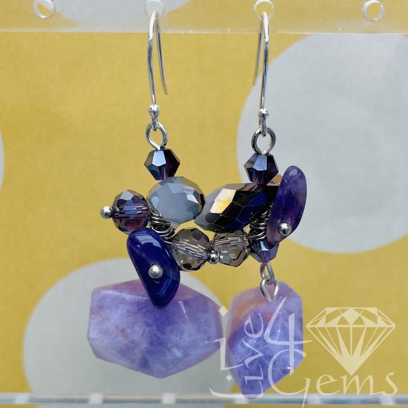 Natural Amethyst Mix Dangle Gemstone Earrings