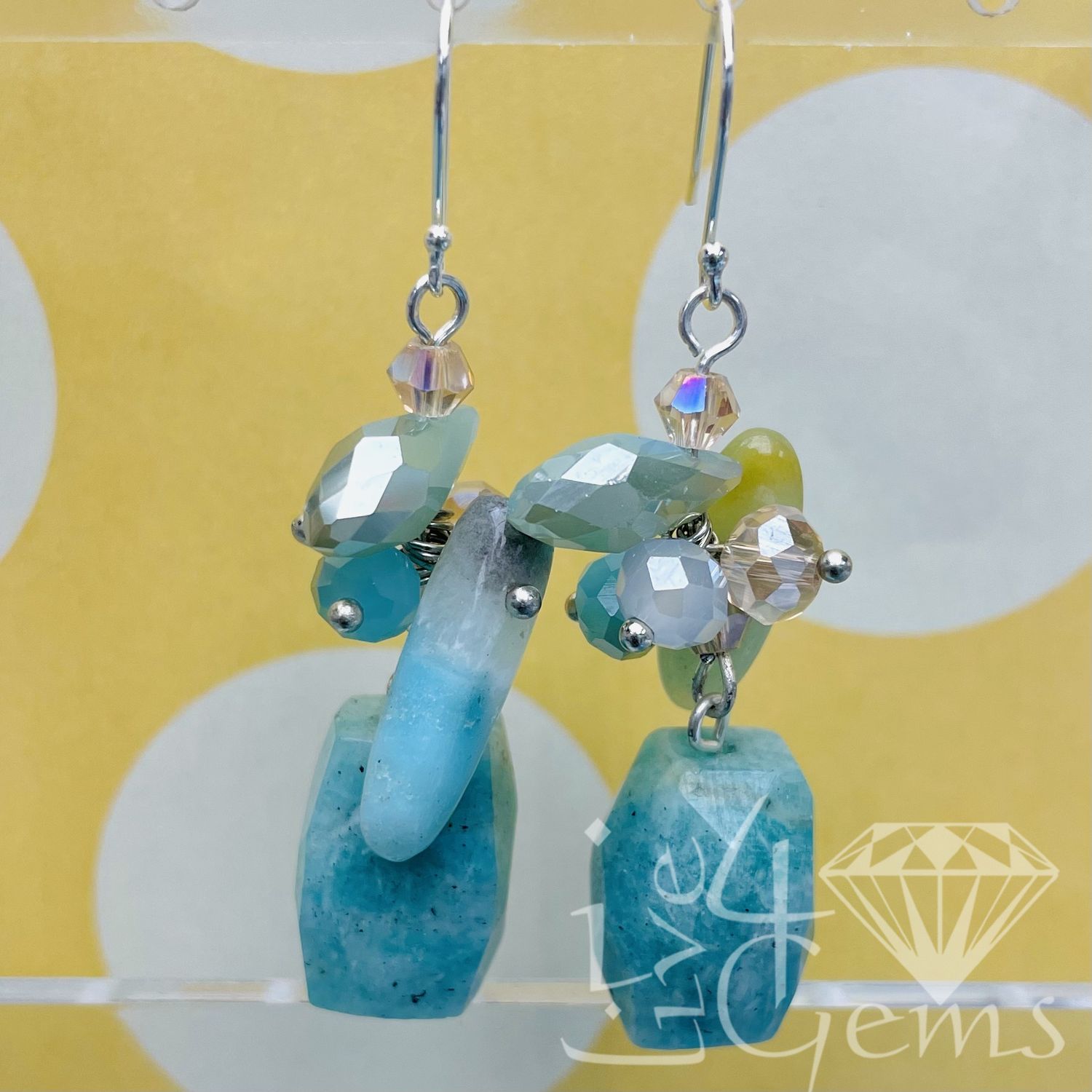 Natural Peruvian Amazonite Mix Dangle Gemstone Earrings