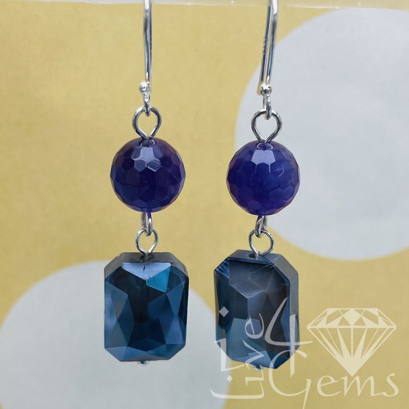 Faceted Amethyst w Drop Crystal Gemstone Earring
