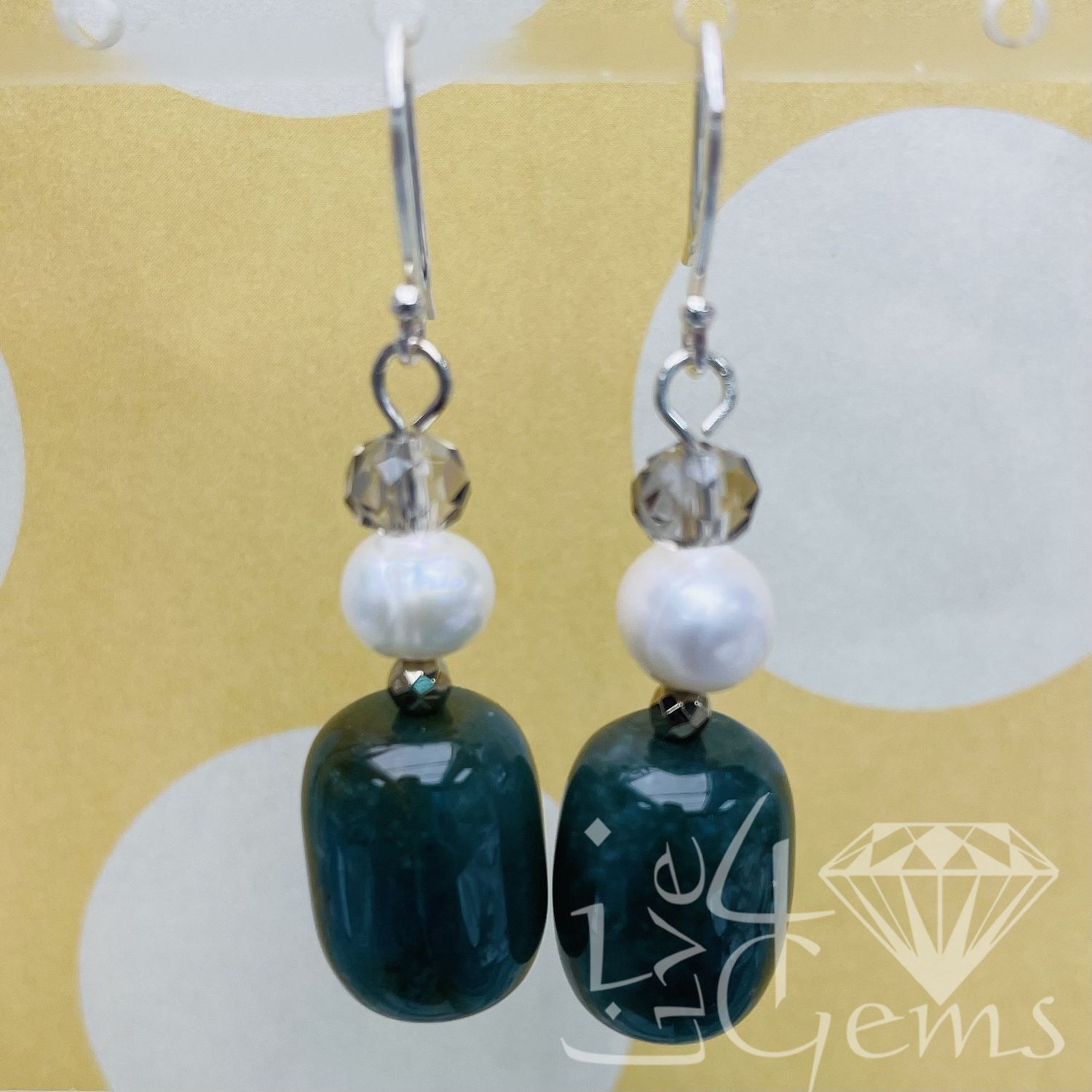 Barrel Shaped Fancy Jasper/Pearl  Drop Earrings