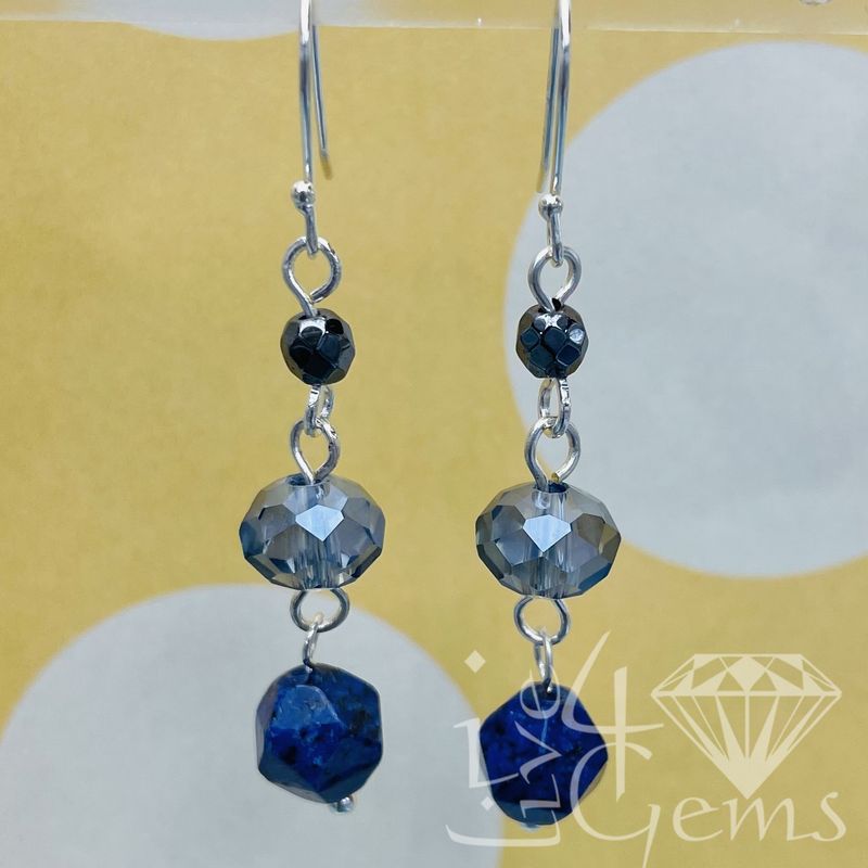 Lapis Lazuli Hematite Drop Earrings