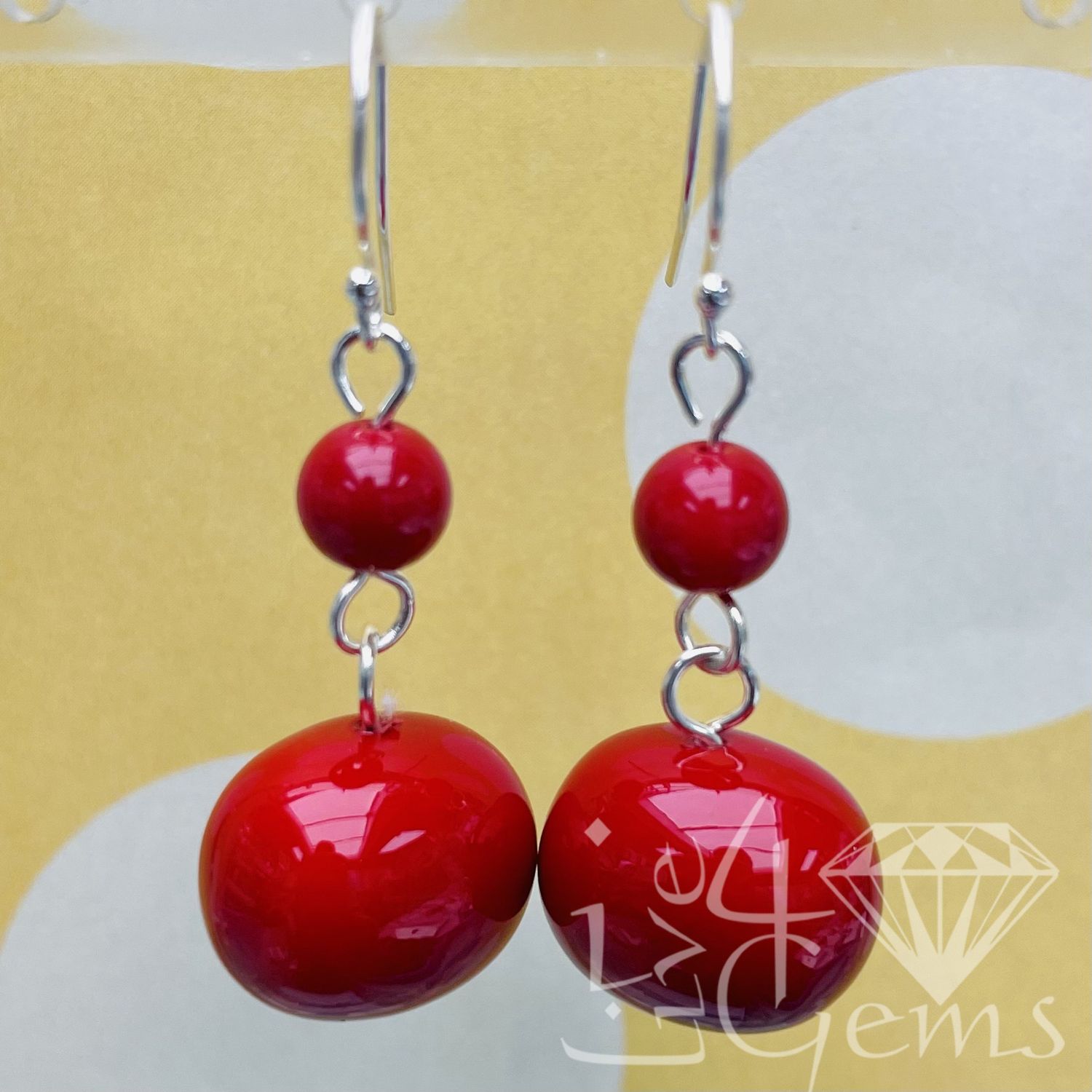 Red Mother Of Pearl Drop Down Earring