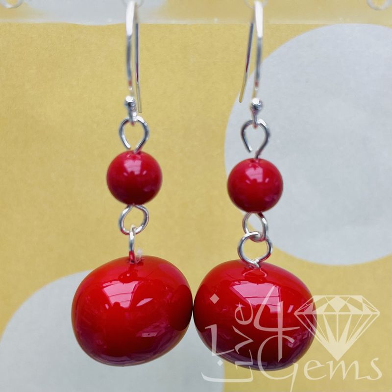 Red Mother Of Pearl Drop Down Earring