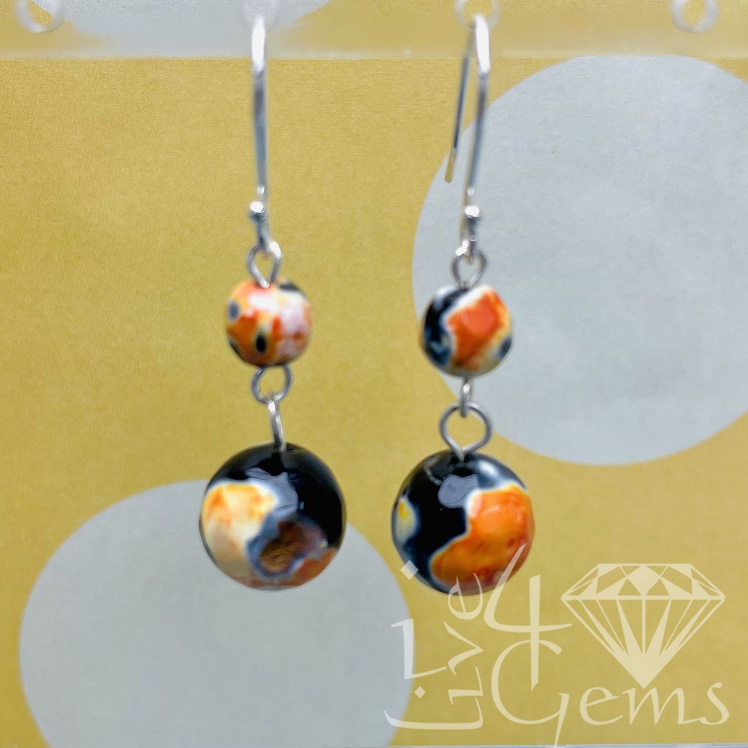 Faceted Black and Orange Agate Drop Down Gemstone Earrings