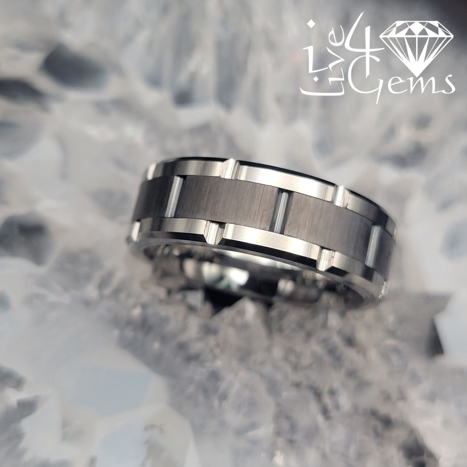 Tungsten Carbide Silver/Black Brick Pattern Band