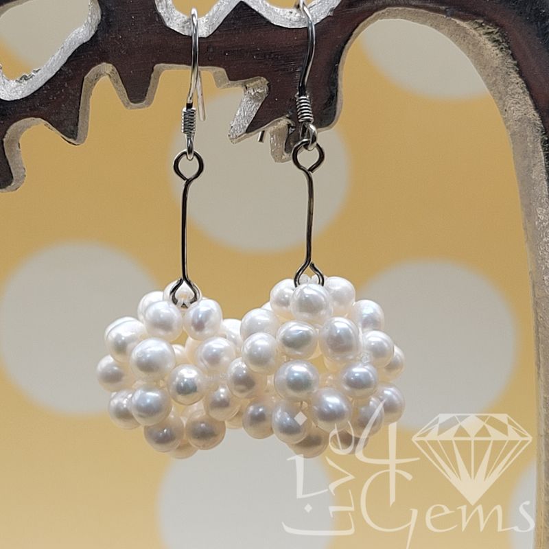 Silver Pearl Ball Cluster Earring White