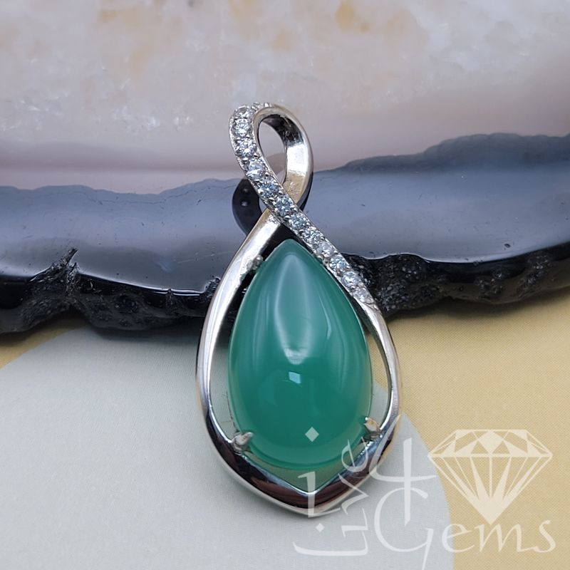 Silver Jade Teardrop Cz Pendant