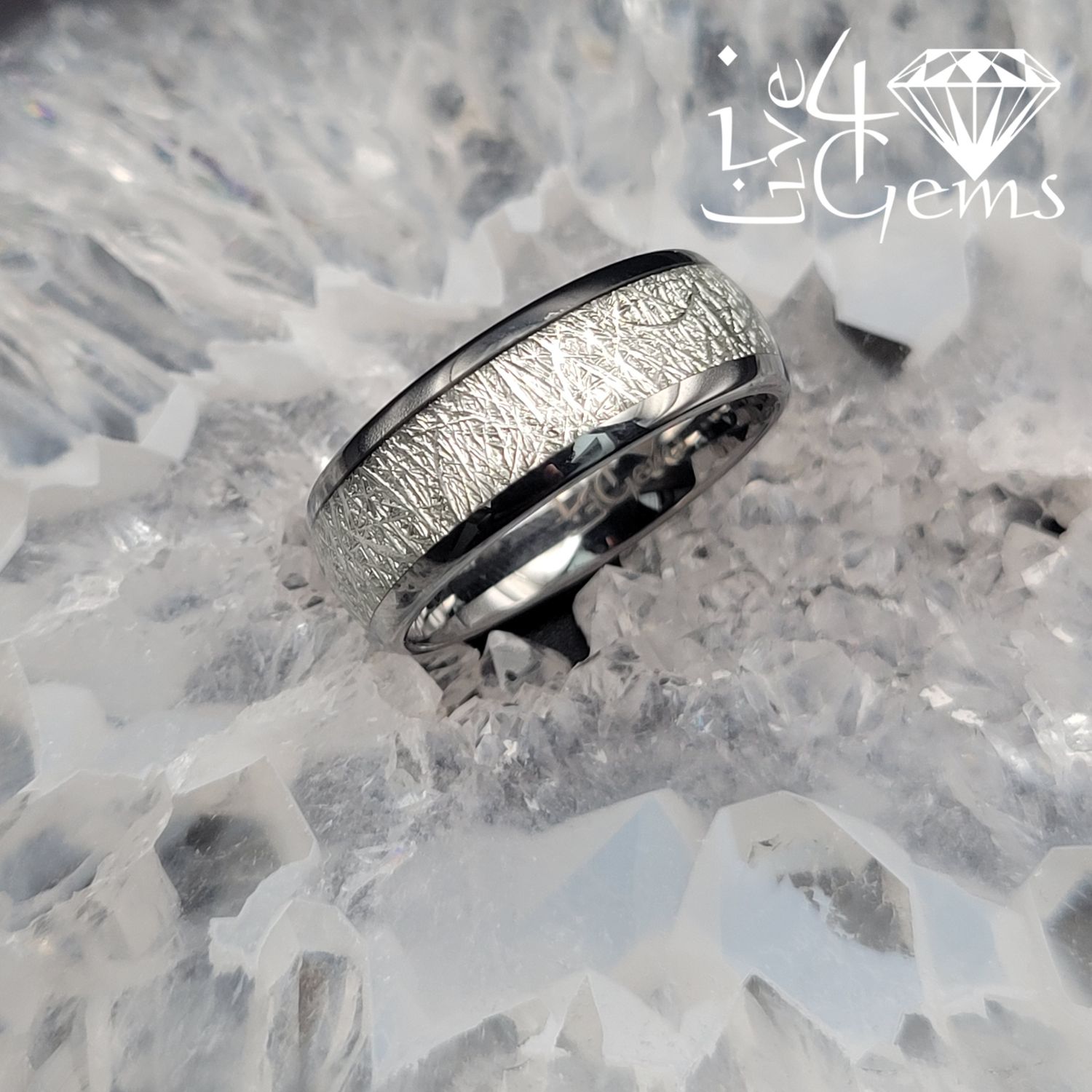 Tungsten Carbide Silver Meteorite Inlay Band 