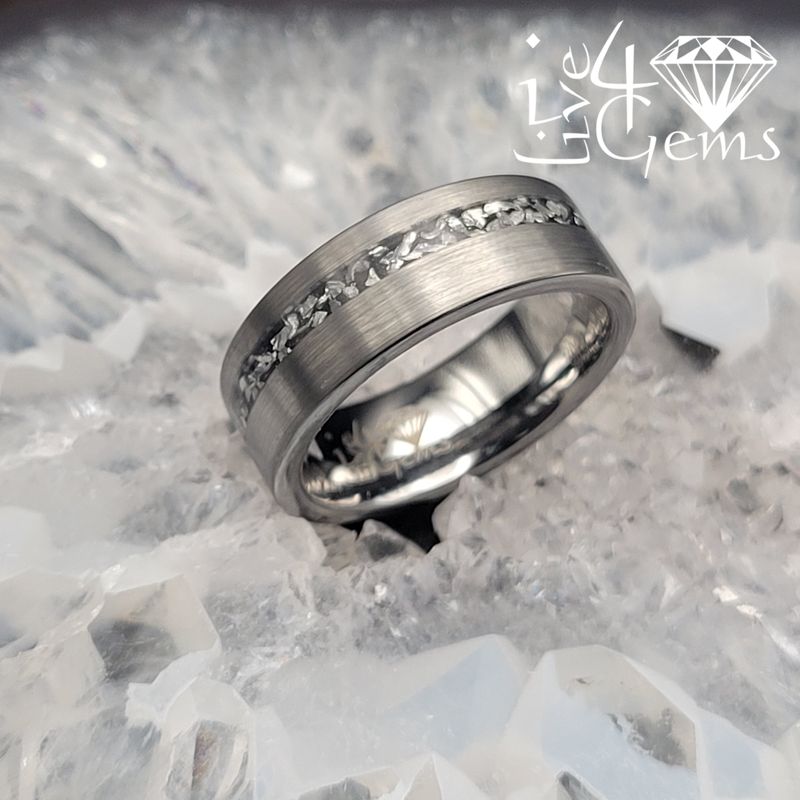 Tungsten Carbide Silver w Black Meteorite Band
