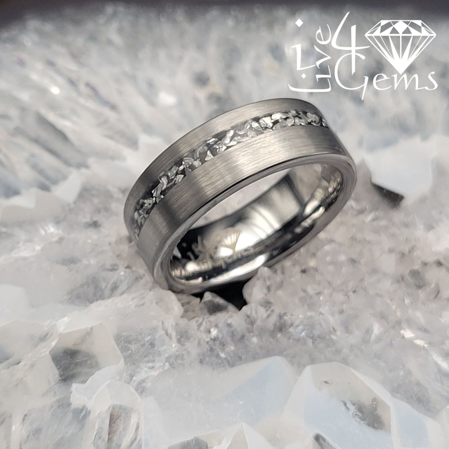 Tungsten Carbide Silver w Black Meteorite Band