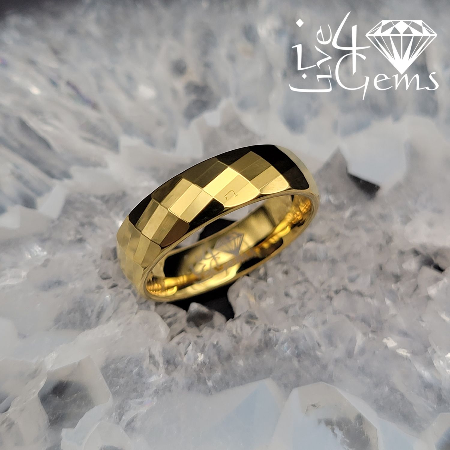 Tungsten Carbide 6mm Diamond Cut Gold Band