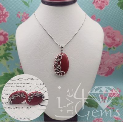 Silver Gemstone Pendant, Chain and Earring