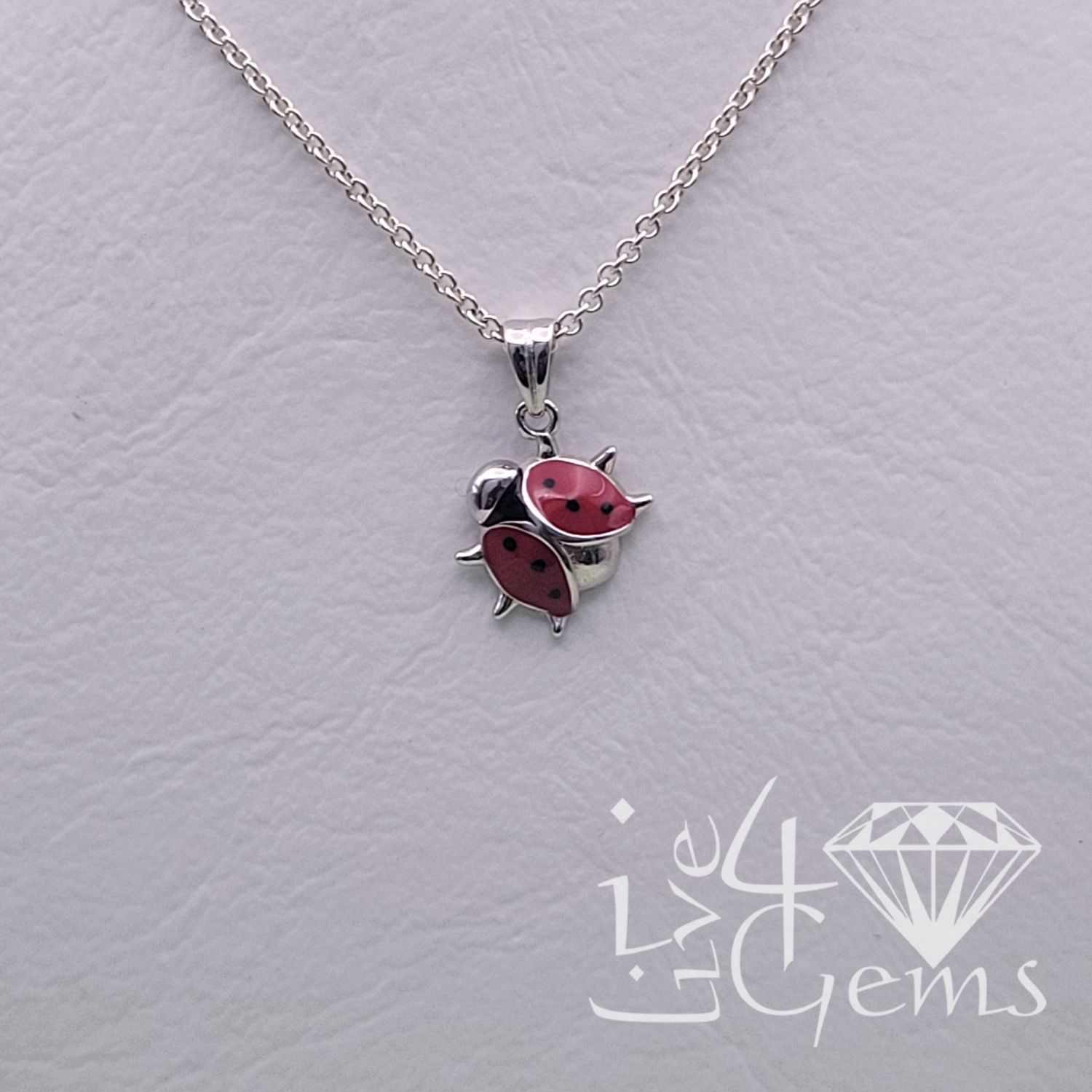 Silver Ladybug Pendant w Chain Style 2