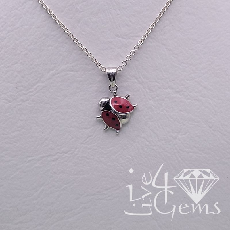 Silver Ladybug Pendant w Chain Style 2