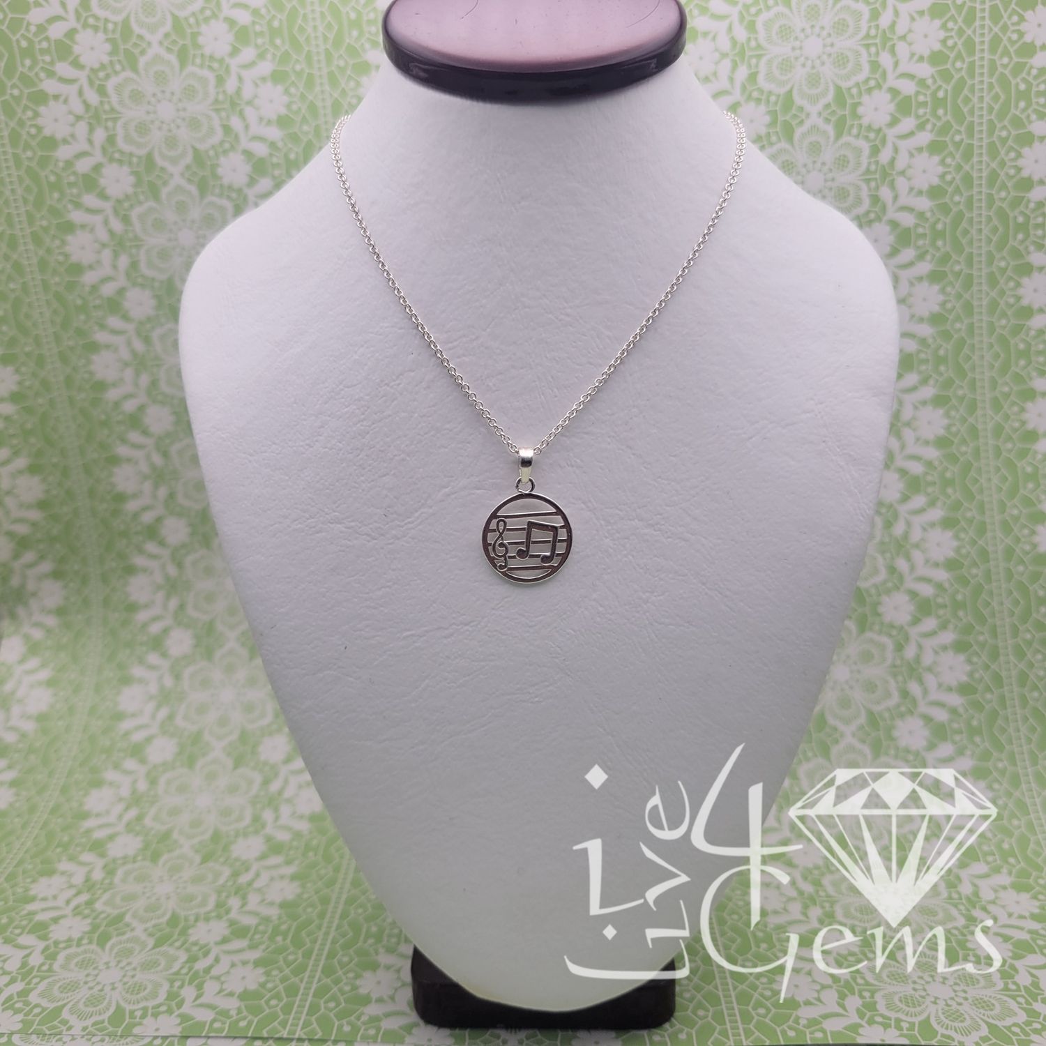 Silver Music Note Pendant w Chain