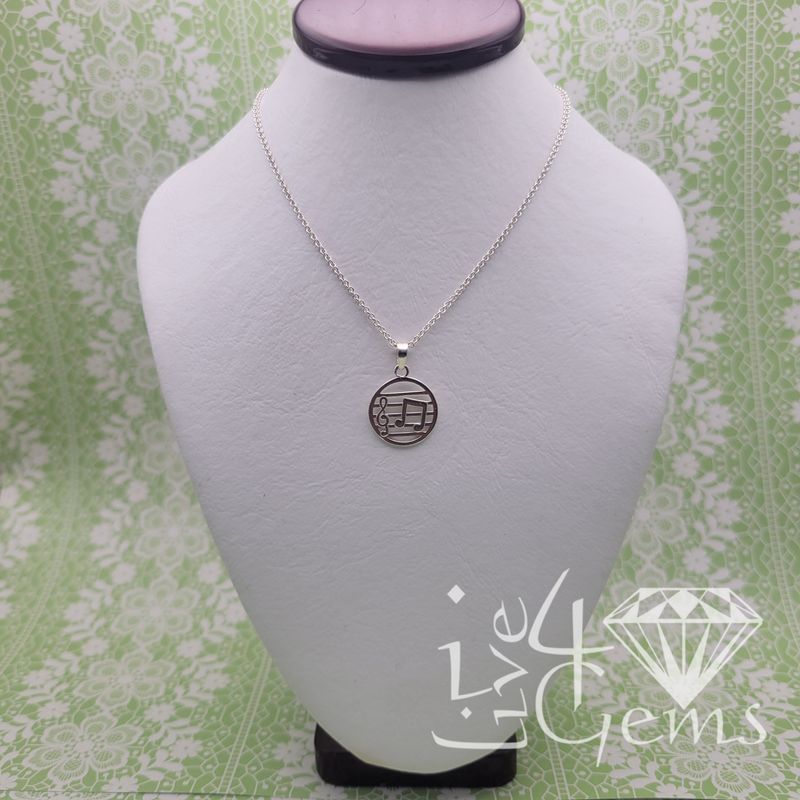 Silver Music Note Pendant w Chain