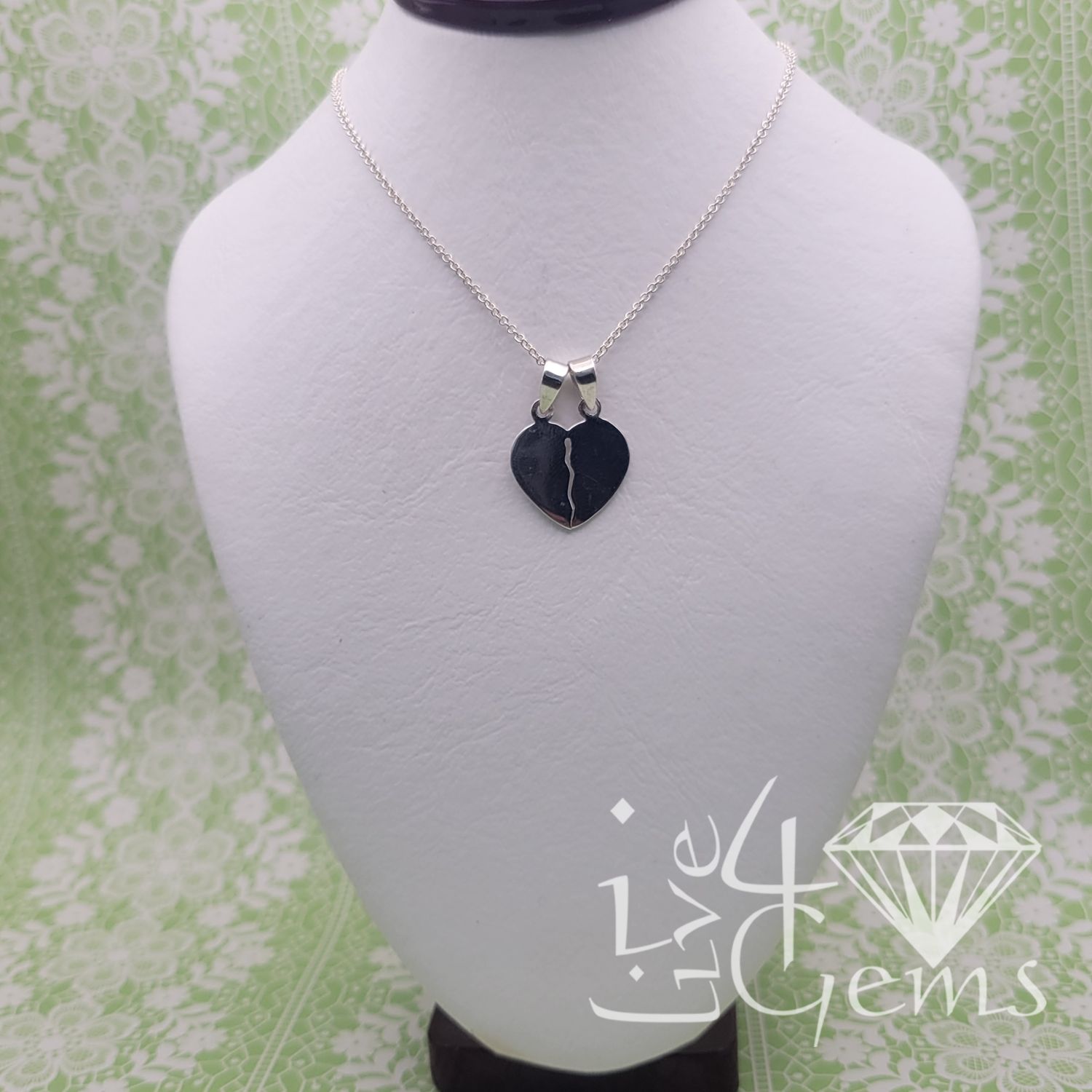 Silver Broken Heart Pendant w Chain Style 1