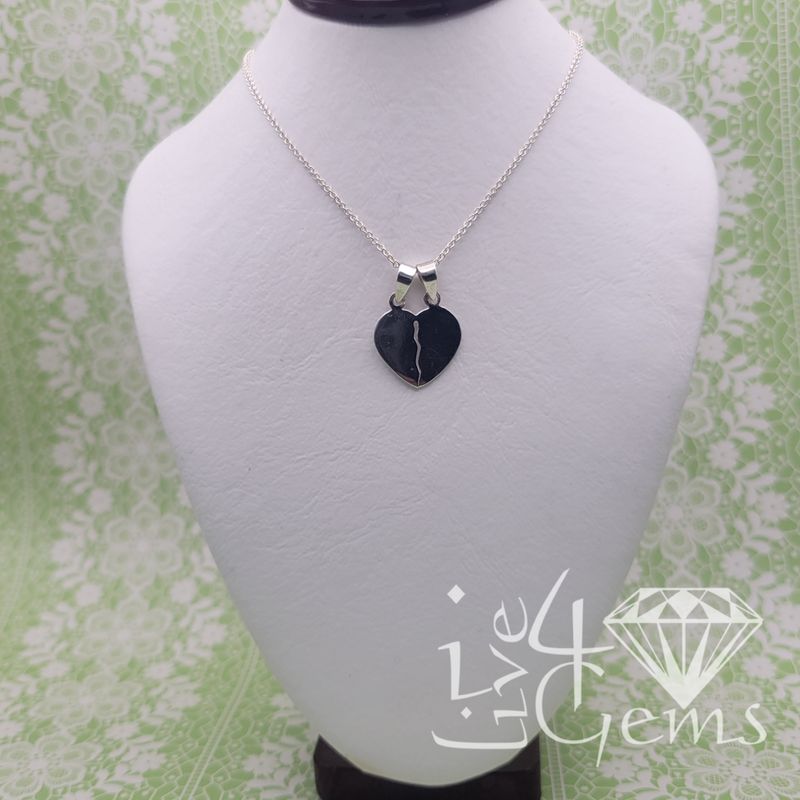 Silver Broken Heart Pendant w Chain Style 1