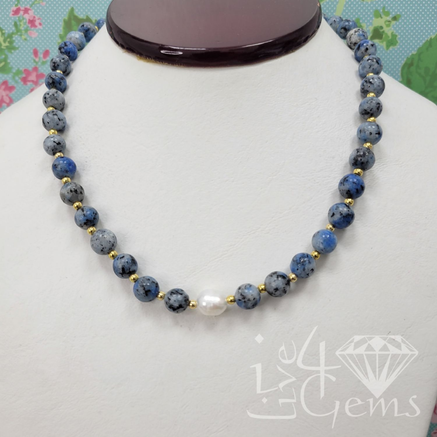 17.5&quot; Round Lapis Lazuli Pendant Necklace w Pearl