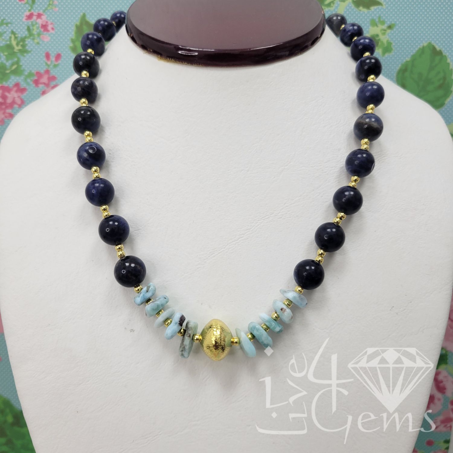 17.5&quot; Round Lapis Lazuli Necklace w Larimar