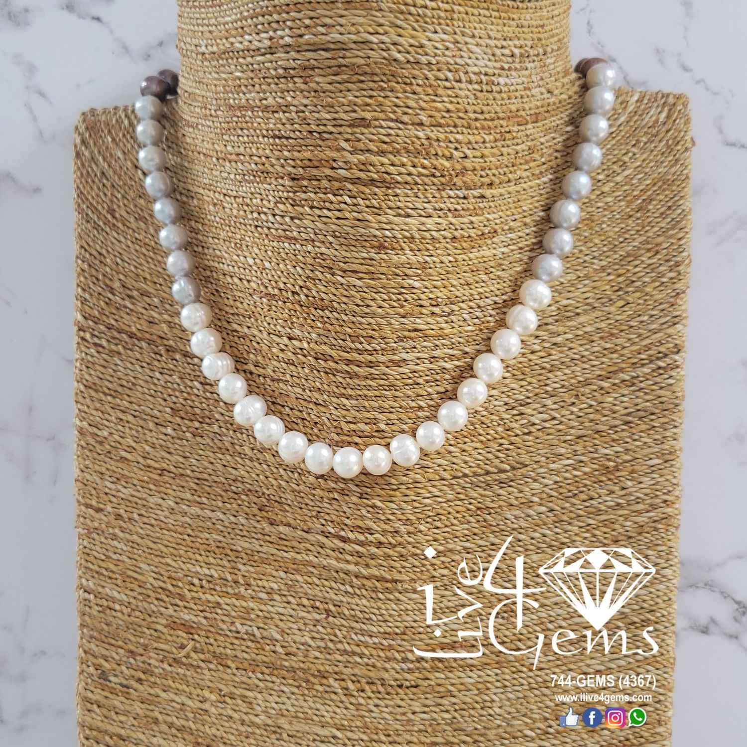 Pearl White Gray Peacock Silver 17&quot; Necklace