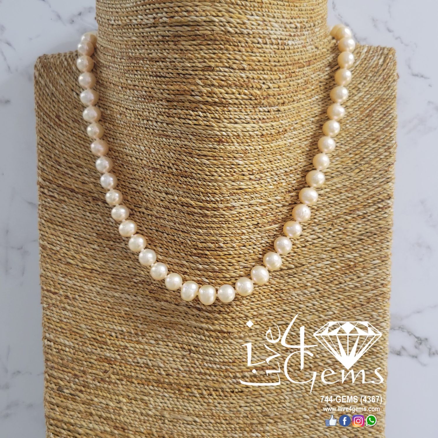 Pearl Peach Silver 17&quot; Necklace