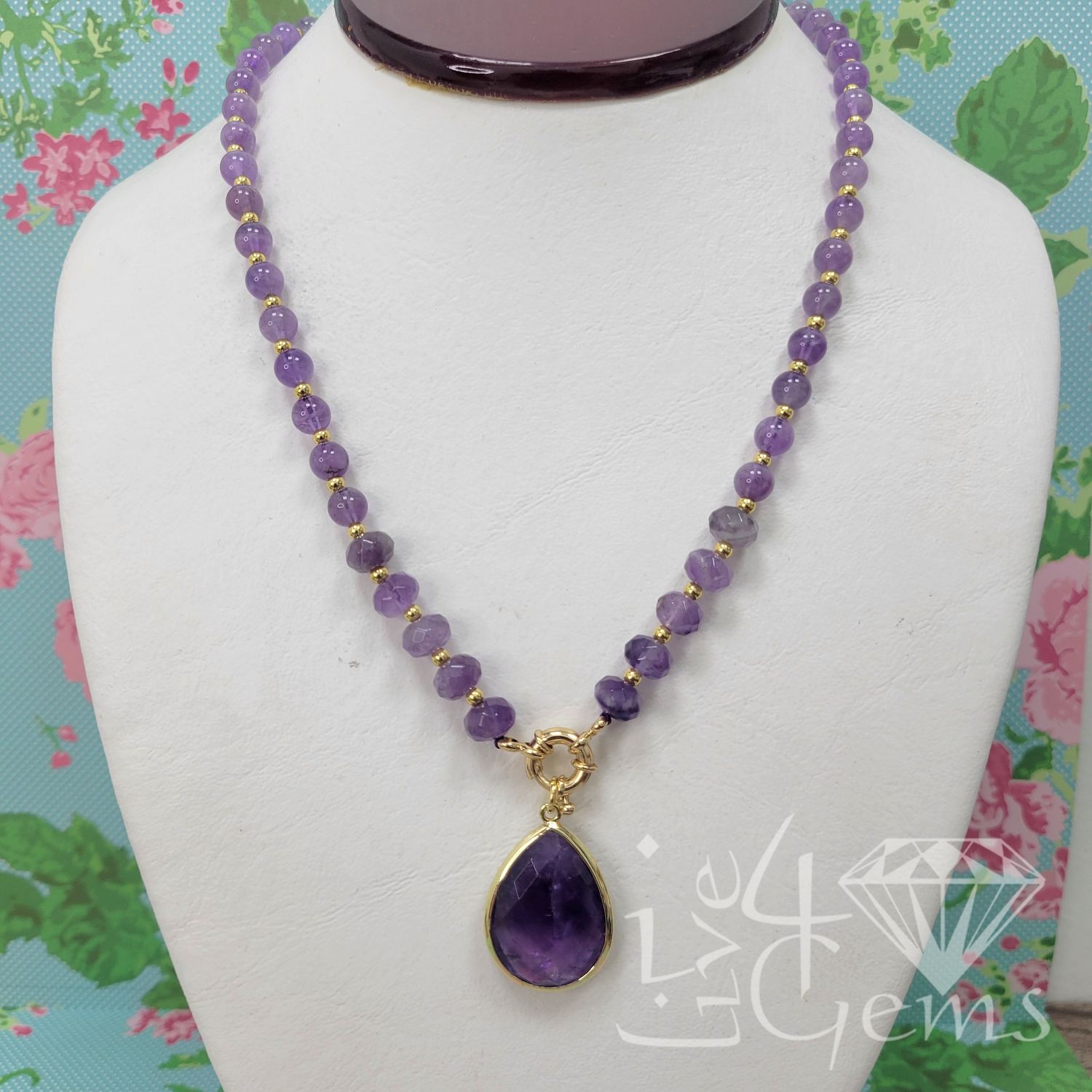 17.5&quot; Teardrop Amethyst Pendant Necklace From Set
