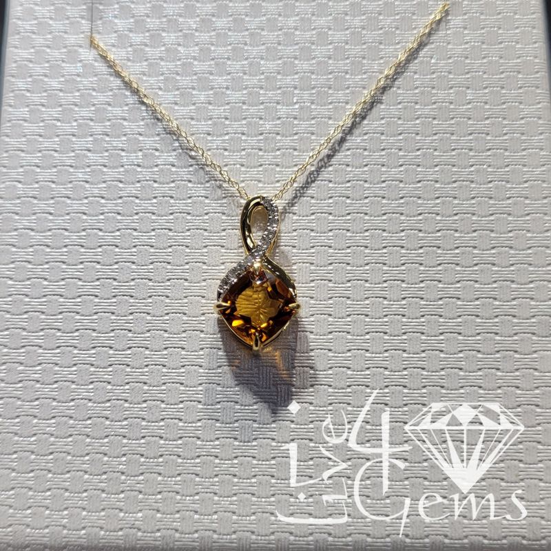 10kty 0.07 Dia Spiral Citrine Pendant w Chain