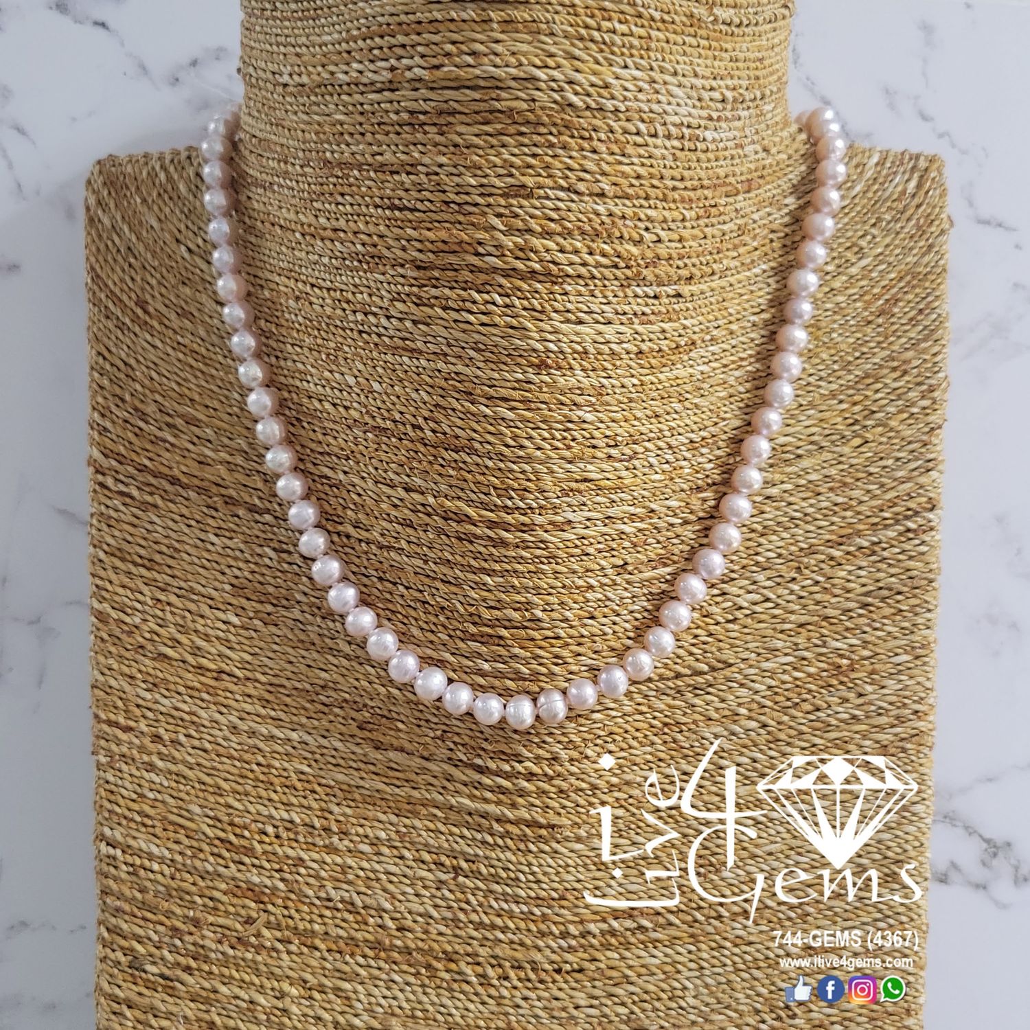 Pink Pearl 7mm 16&quot; Silver Necklace