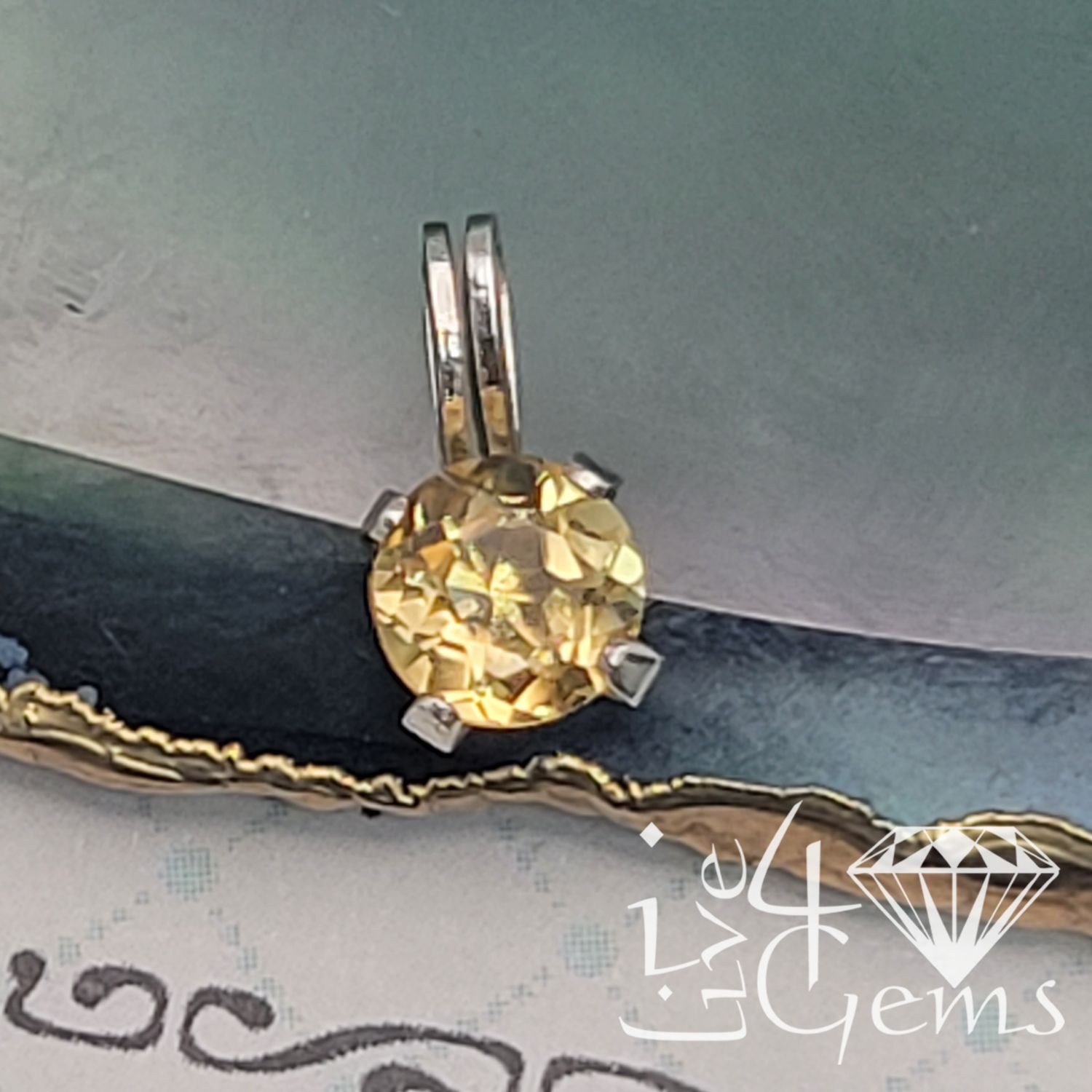 Silver 5mm Round  Citrine Pendant