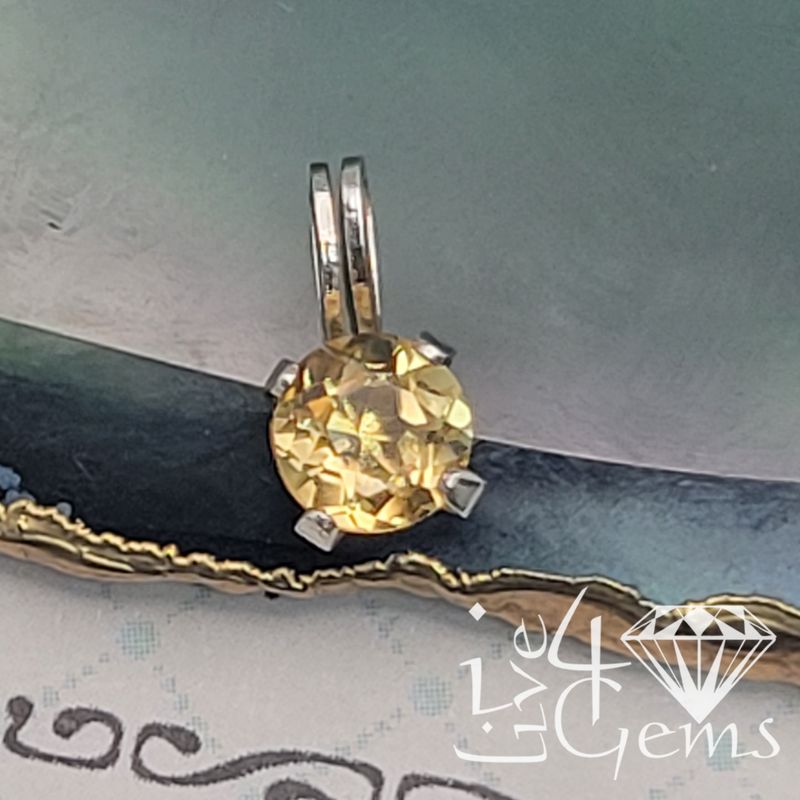 Silver 5mm Round  Citrine Pendant