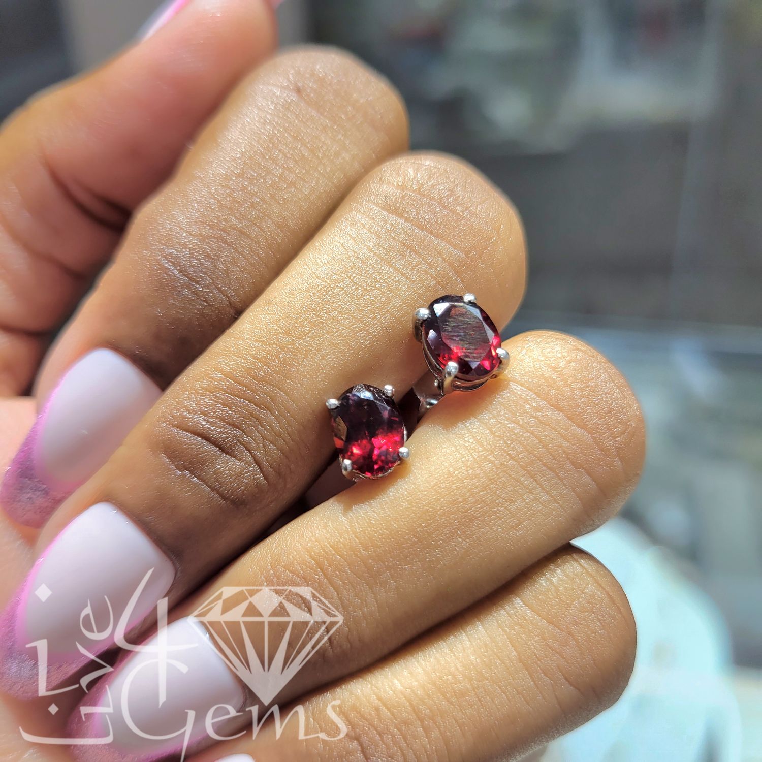 Silver 3ctw Garnet Stud Earrings