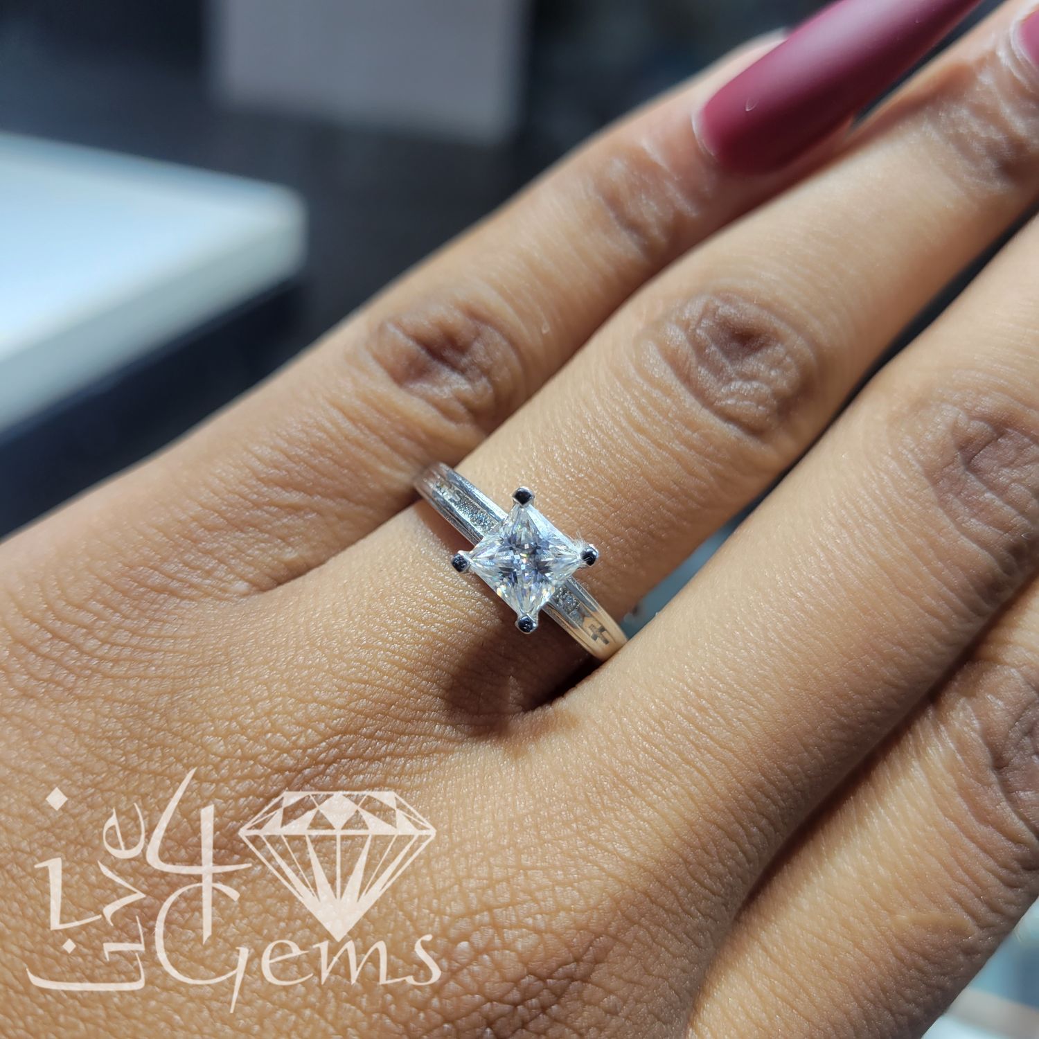 Silver Moissanite 1ctw Princess Cut Ring