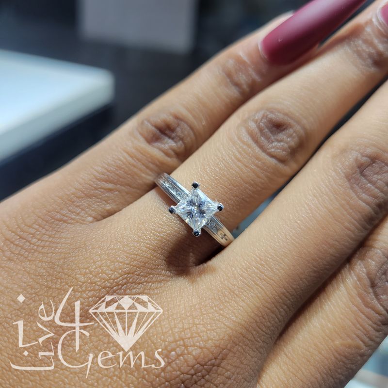 Silver Moissanite 1ctw Princess Cut Ring