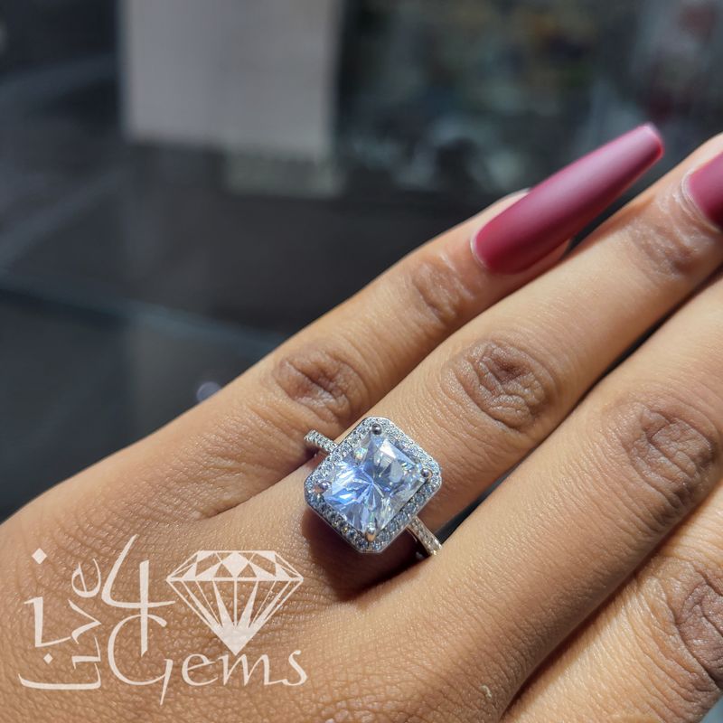 Silver Moissanite 3.5ctw Emerald Cut Ring